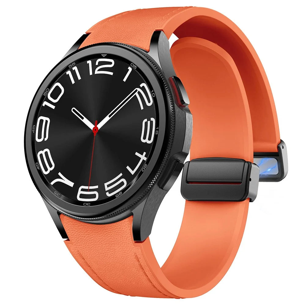 For Samsung Galaxy Watch7 / Watch6 / Watch 5 / Watch4 / Watch FE 40mm Silicone+Leather Band Smartwatch Strap - Orange+Black Buckle - 4
