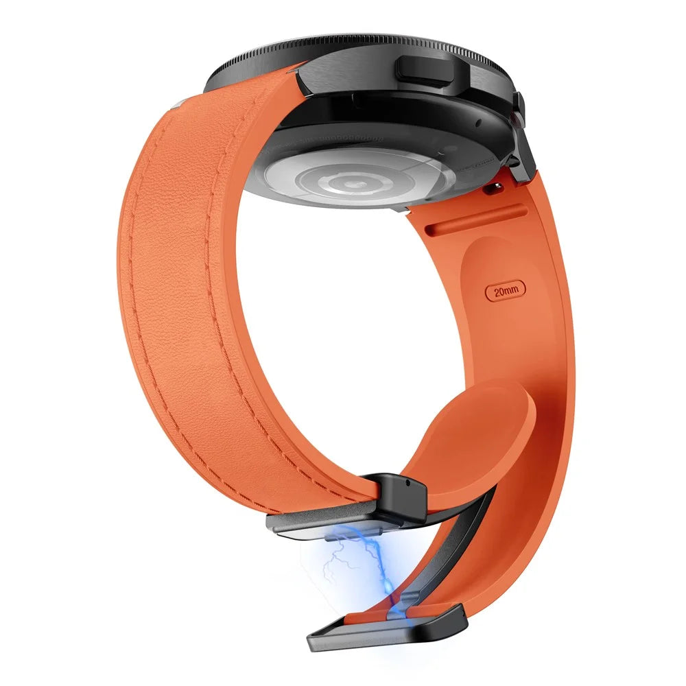 For Samsung Galaxy Watch7 / Watch6 / Watch 5 / Watch4 / Watch FE 40mm Silicone+Leather Band Smartwatch Strap - Orange+Black Buckle - 5