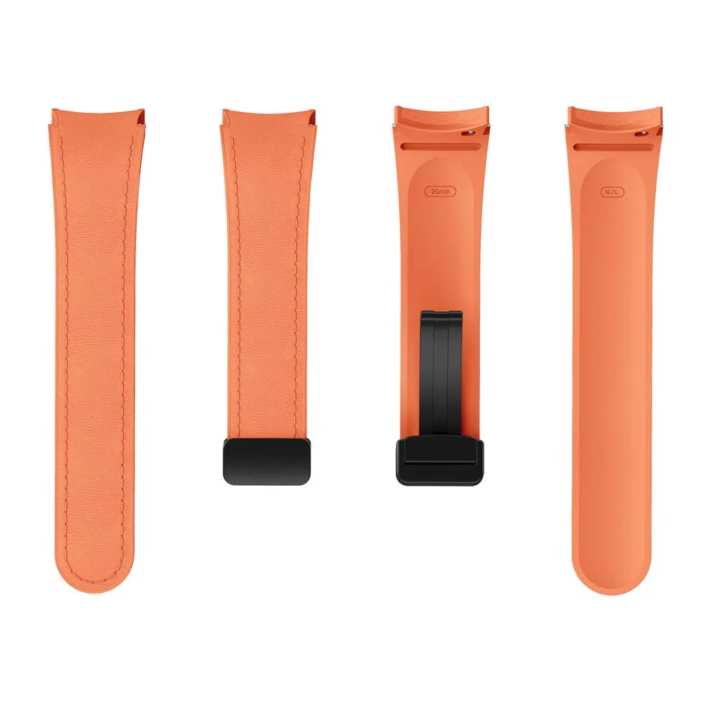 For Samsung Galaxy Watch7 / Watch6 / Watch 5 / Watch4 / Watch FE 40mm Silicone+Leather Band Smartwatch Strap - Orange+Black Buckle - 6