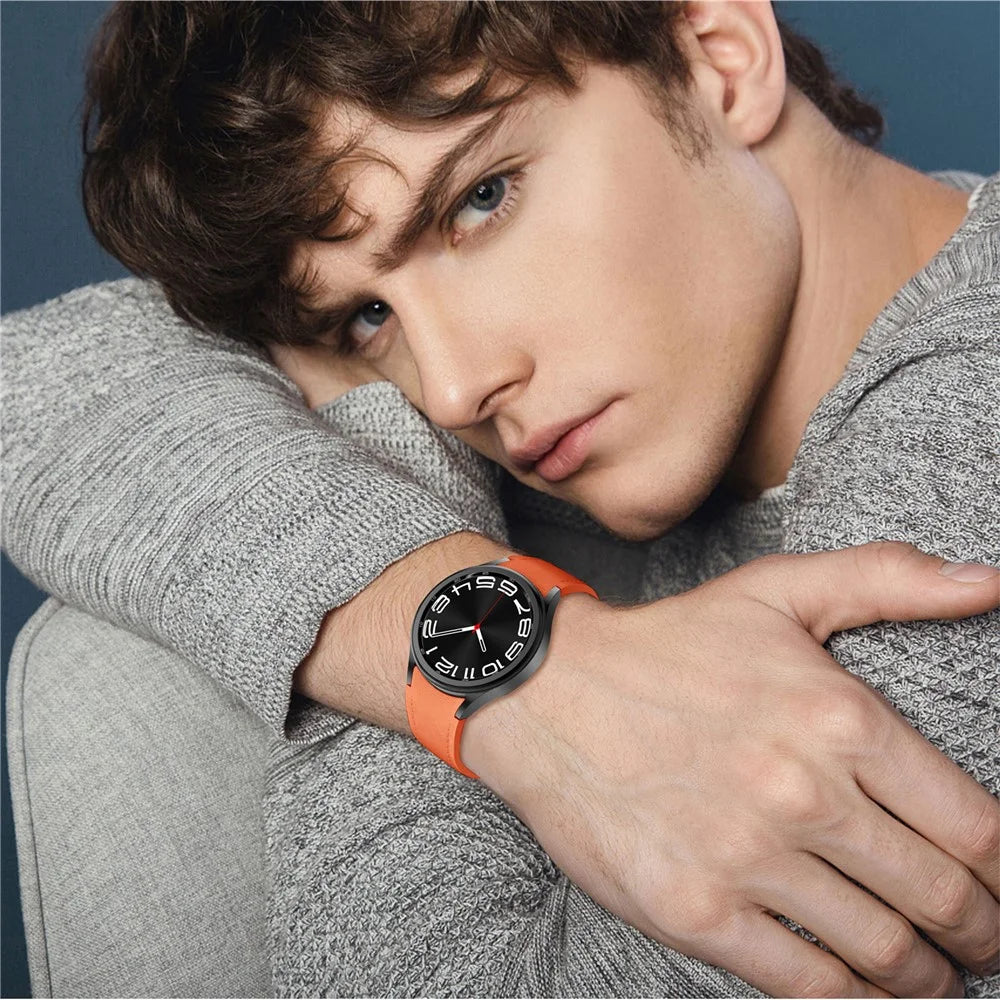 For Samsung Galaxy Watch7 / Watch6 / Watch 5 / Watch4 / Watch FE 40mm Silicone+Leather Band Smartwatch Strap - Orange+Black Buckle - 7