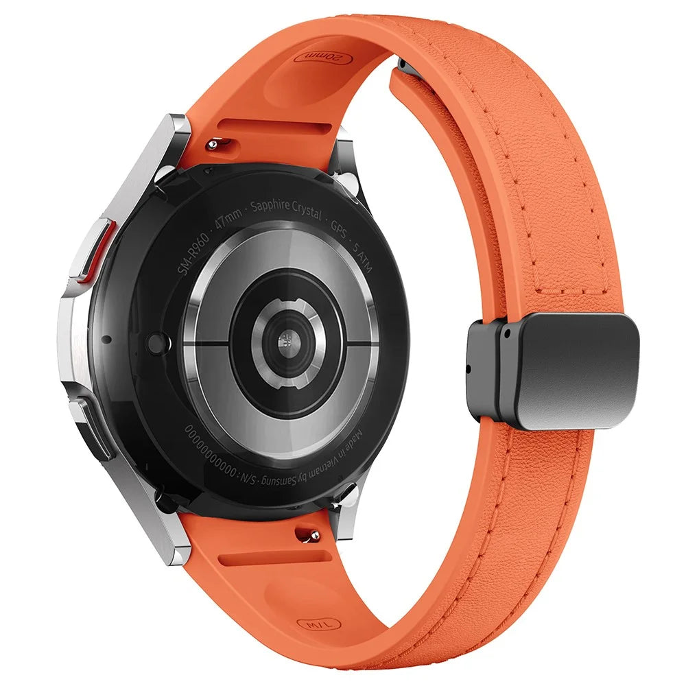 For Samsung Watch FE 40mm / Watch4 Classic Active / Watch 5 / Watch6 Classic Magnetic Buckle Leather+Silicone Strap - Orange+Black Buckle - 1