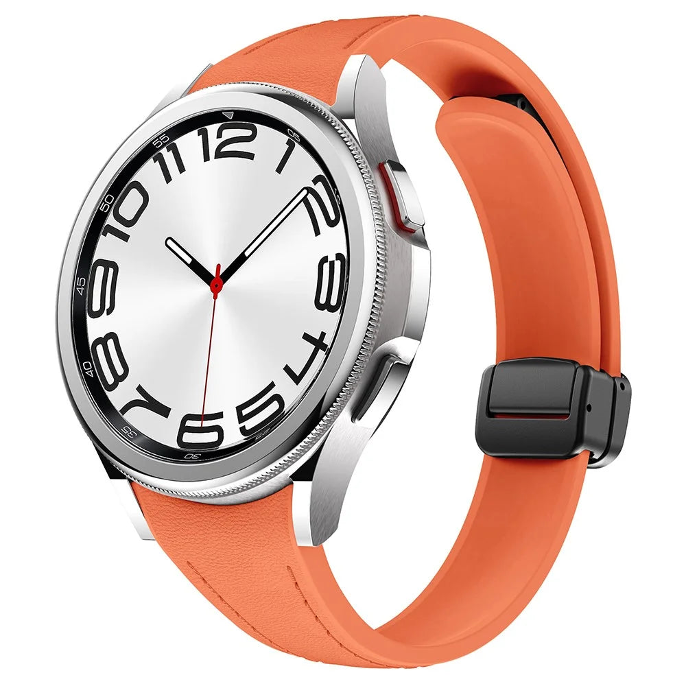 For Samsung Watch FE 40mm / Watch4 Classic Active / Watch 5 / Watch6 Classic Magnetic Buckle Leather+Silicone Strap - Orange+Black Buckle - 2