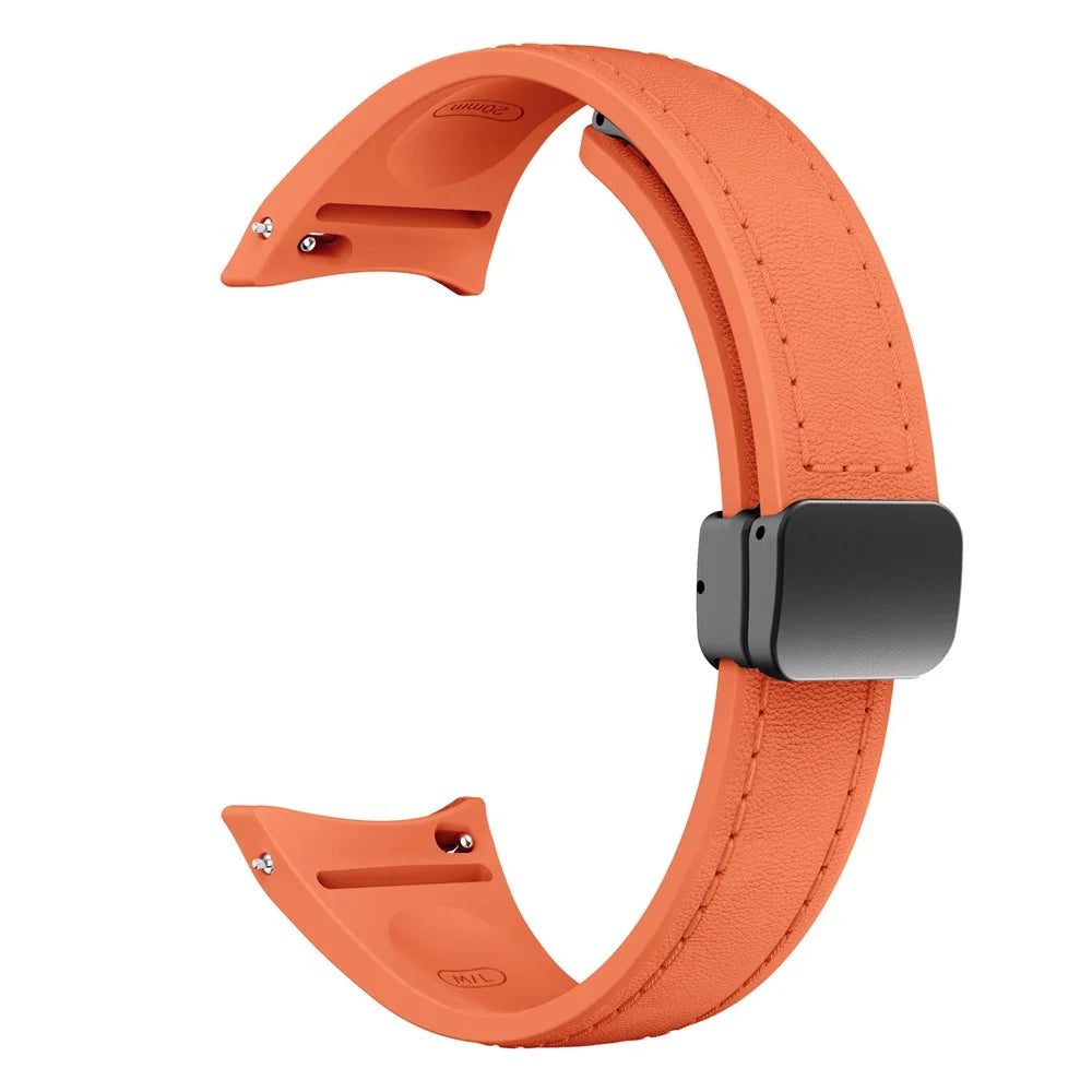 For Samsung Watch FE 40mm / Watch4 Classic Active / Watch 5 / Watch6 Classic Magnetic Buckle Leather+Silicone Strap - Orange+Black Buckle - 3