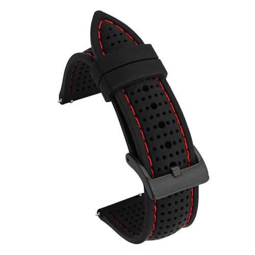 For Huawei Watch GT 4 46mm / Watch 4 / Watch 4 Pro Silicone Strap 22mm Watch Band - Black Buckle / Black+Red Thread - 1