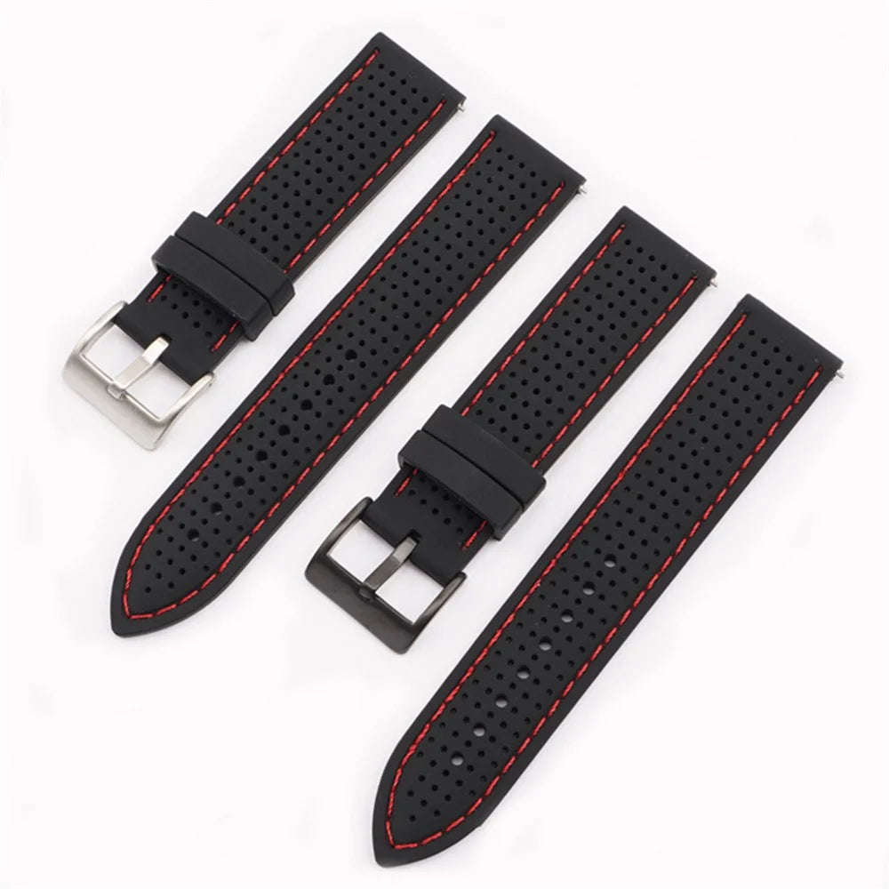 For Huawei Watch GT 4 46mm / Watch 4 / Watch 4 Pro Silicone Strap 22mm Watch Band - Black Buckle / Black+Red Thread - 3