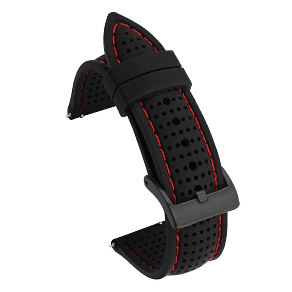 For Huawei Watch GT 3 42mm / GT 3 Pro 43mm Watch Band 20mm Silicone Wrist Strap - Black Buckle / Black+Red Thread - 1