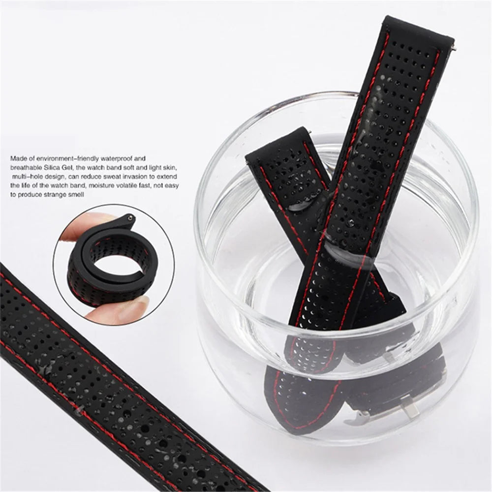 For Huawei Watch GT 3 42mm / GT 3 Pro 43mm Watch Band 20mm Silicone Wrist Strap - Black Buckle / Black+Red Thread - 2