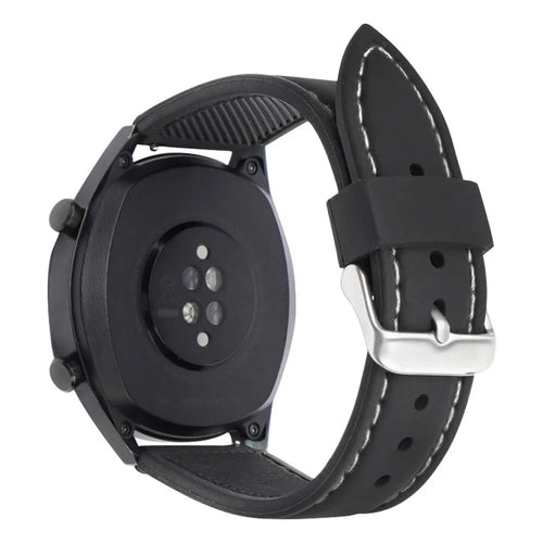 For Huawei Watch GT 4 41mm / Garmin Venu 3S Watch Band 18mm Waterproof Fluorubber Wrist Strap - Black+White Thread - 1