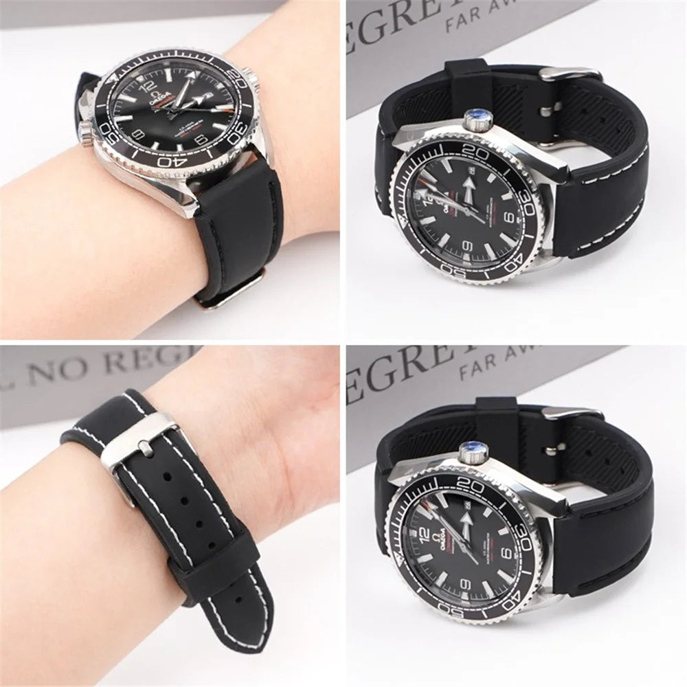 For Huawei Watch GT 4 41mm / Garmin Venu 3S Watch Band 18mm Waterproof Fluorubber Wrist Strap - Black+White Thread - 3