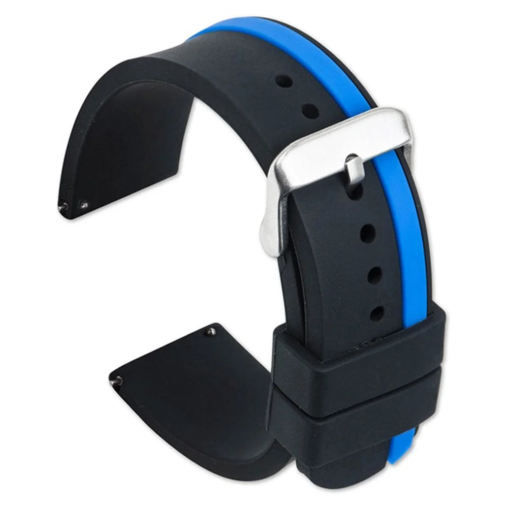 For Xiaomi Watch 2 / Huawei Watch 4 Pro Replacement Wrist Band 22mm Soft Silicone Strap with Dual Color - Black+Blue - 1