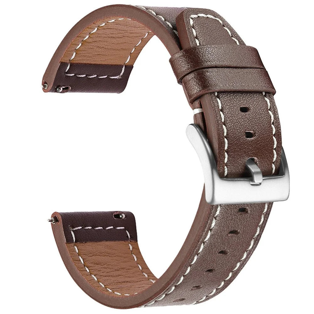 For Huawei Watch GT 4 46mm / Watch 4 / Watch 4 Pro Strap 22mm Genuine Cow Leather Stitching Lines Watch Band - Light Brown - 1