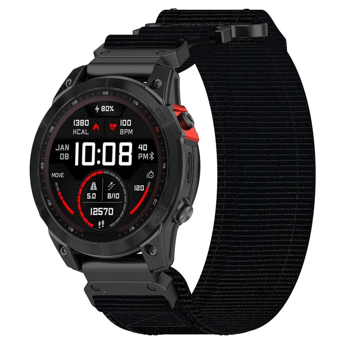 For Garmin Fenix 7S  /  7S Pro 42mm Quickfit 20mm Nylon Wrist Band Magic Tape Watch Strap - Black - 2