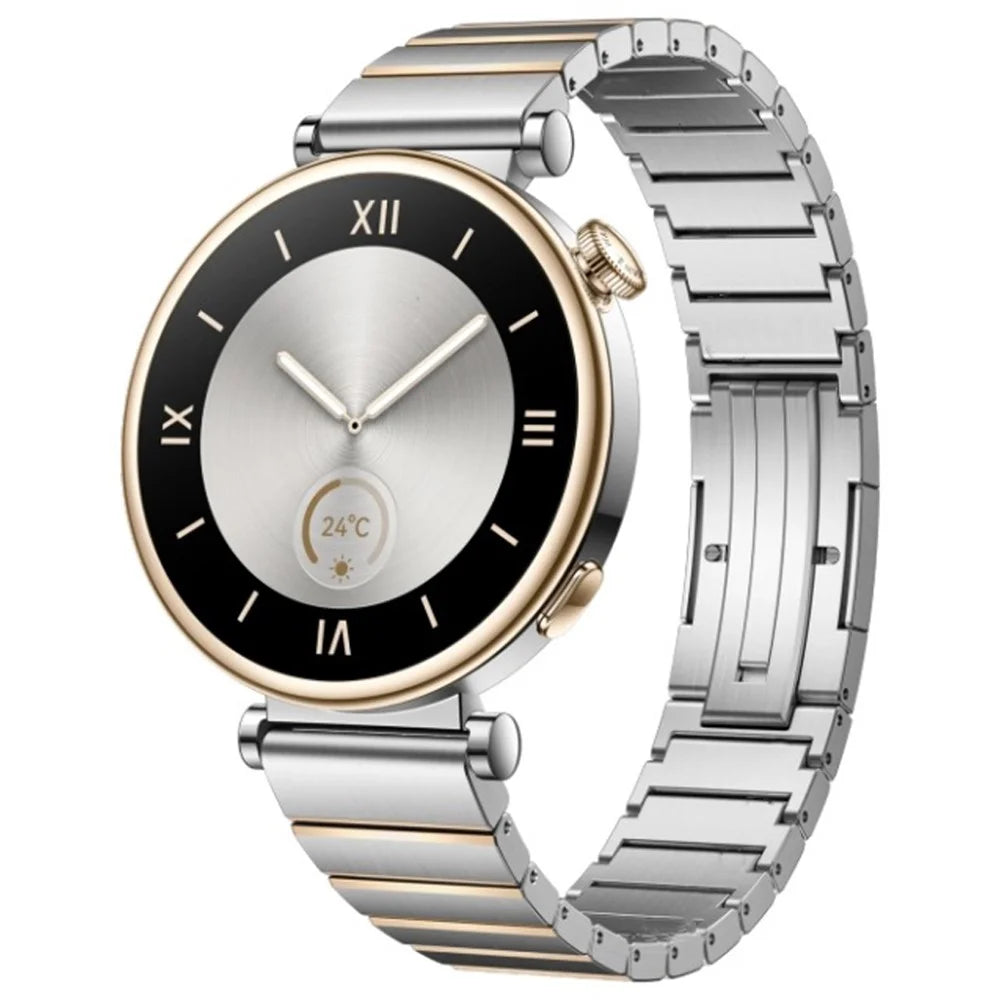Watch Strap for Huawei Watch GT 4 41mm / Garmin Venu 3S / 2S Stainless Steel 18mm Universal Replacement Wrist Band - Silver+Gold - 2