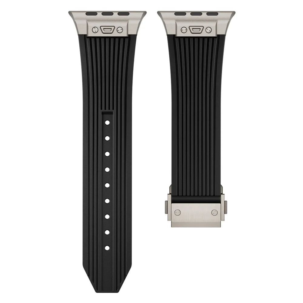 For Apple Watch Ultra 3 2 1 49mm / Series 11 10 46mm / 9 8 7 45mm / SE3 SE2 SE 6 5 4 44mm / 3 2 1 42mm Silicone Watch Band - Titanium Buckle / Black Strap - 2