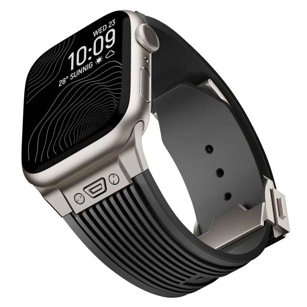 For Apple Watch Ultra 3 2 1 49mm / Series 11 10 46mm / 9 8 7 45mm / SE3 SE2 SE 6 5 4 44mm / 3 2 1 42mm Silicone Watch Band - Titanium Buckle / Black Strap - 3