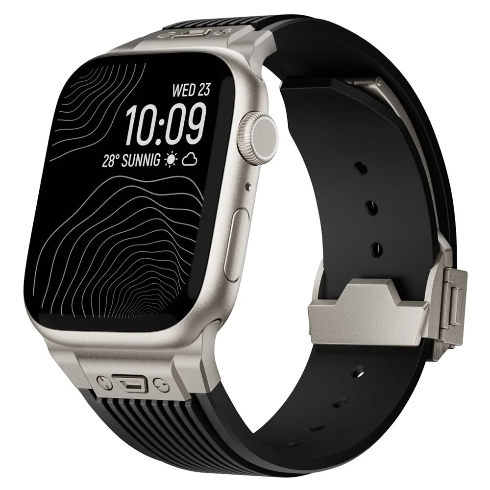 For Apple Watch Ultra 3 2 1 49mm / Series 11 10 46mm / 9 8 7 45mm / SE3 SE2 SE 6 5 4 44mm / 3 2 1 42mm Silicone Watch Band - Titanium Buckle / Black Strap - 4