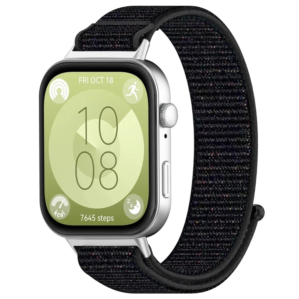 For Huawei Watch Fit 3 Strap Magic Tape Nylon Soft Watch Band - Official Black - 3