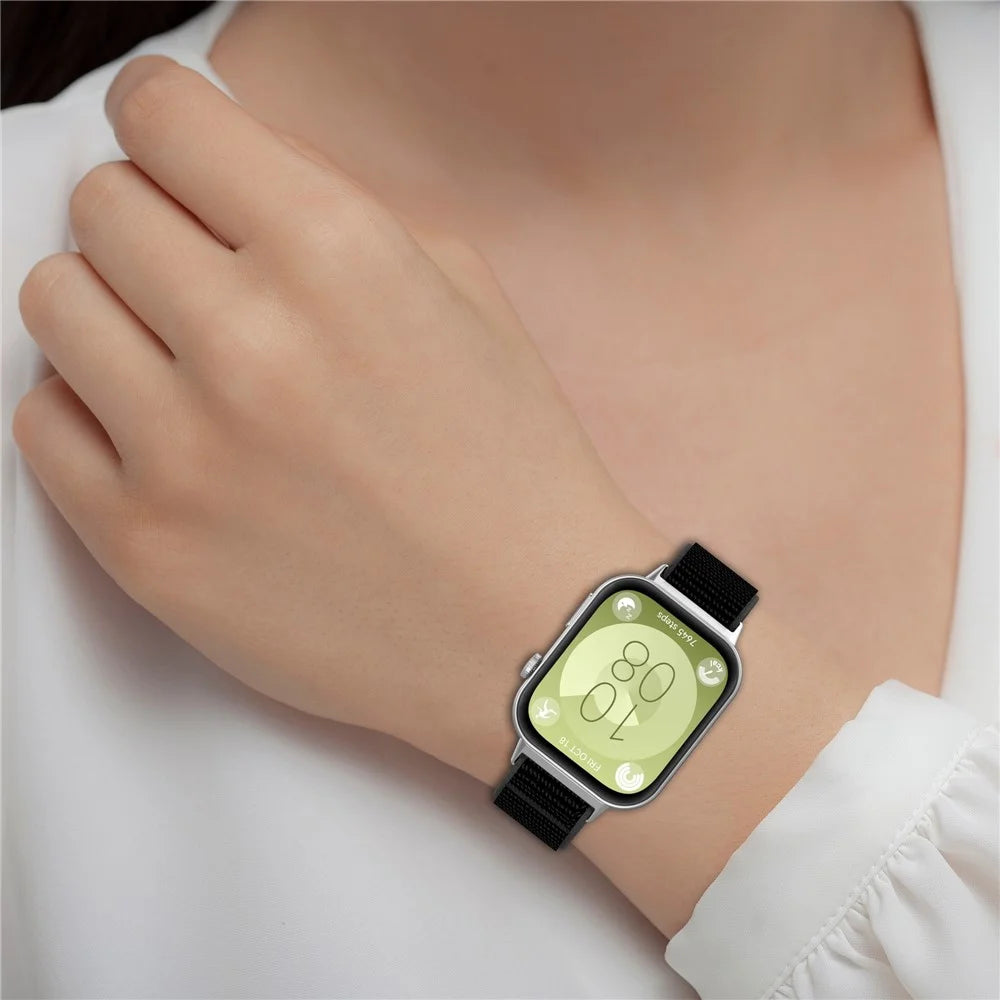 For Huawei Watch Fit 3 Strap Magic Tape Nylon Soft Watch Band - Official Black - 5