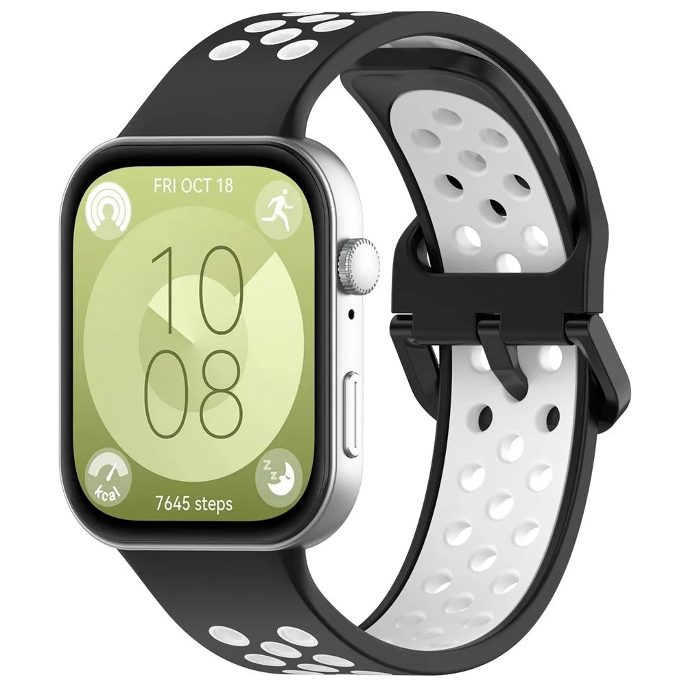 For Huawei Watch Fit 3 Soft Silicone Watch Strap Replacement Dual Color Band - Black+White - 4
