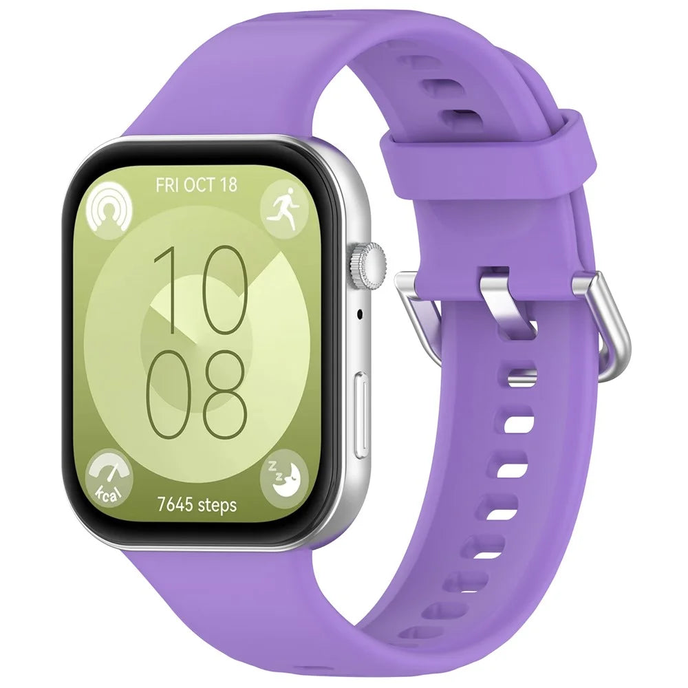 For Huawei Watch Fit 3 Soft Silicone Strap Sport Watchbands Replacement with Silver Buckle - Lilac Purple - 4