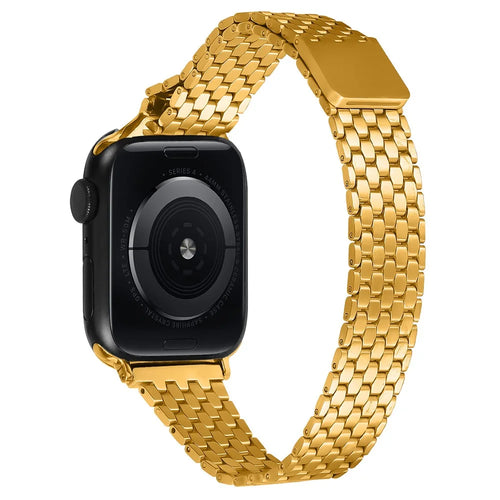 For Apple Watch Series 11 10 42mm / 9 8 7 41mm / SE3 SE2 SE 6 5 4 40mm / 3 2 1 38mm Stainless Steel Honeycomb Magnetic Buckle Strap - Gold - 1