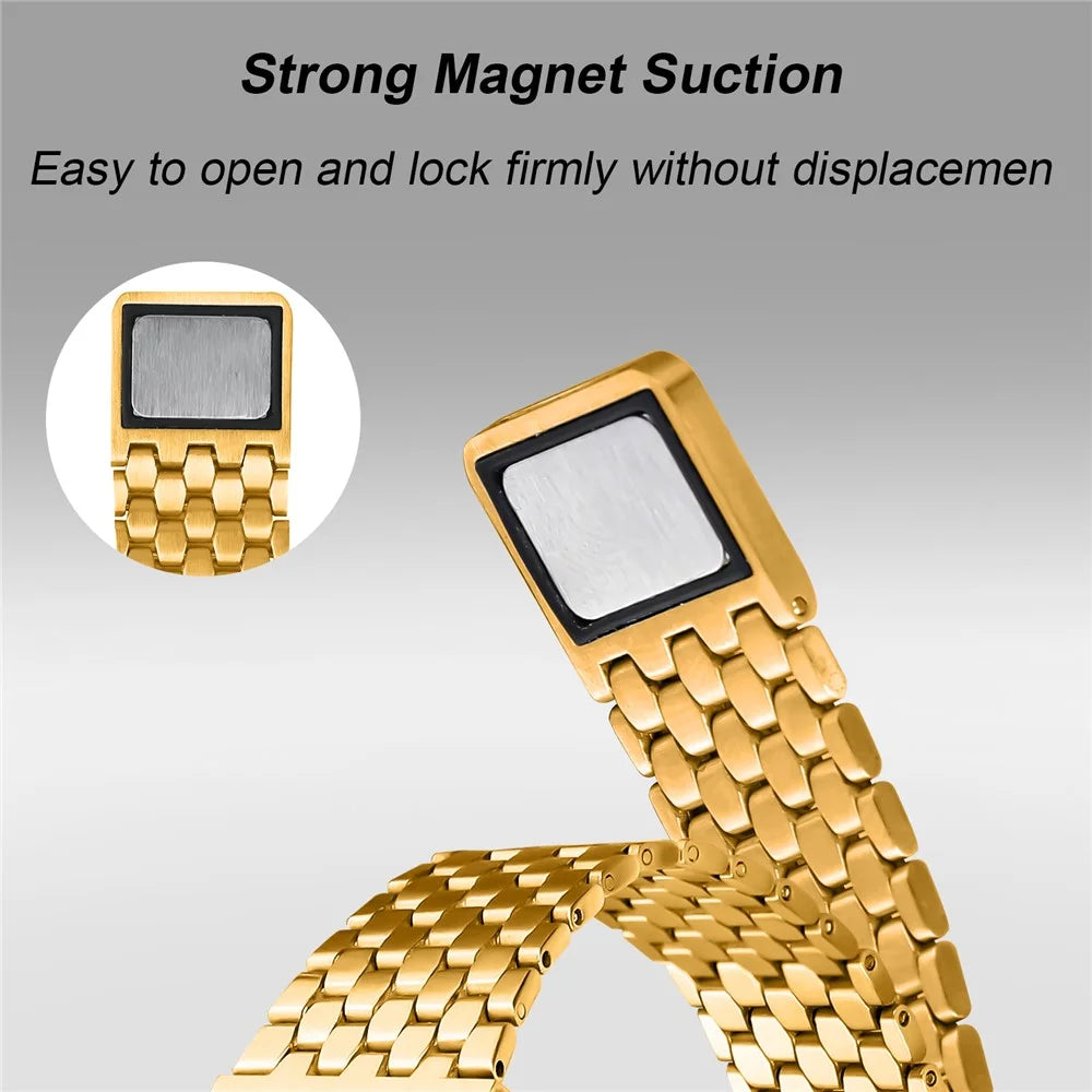 For Apple Watch Series 11 10 42mm / 9 8 7 41mm / SE3 SE2 SE 6 5 4 40mm / 3 2 1 38mm Stainless Steel Honeycomb Magnetic Buckle Strap - Gold - 3