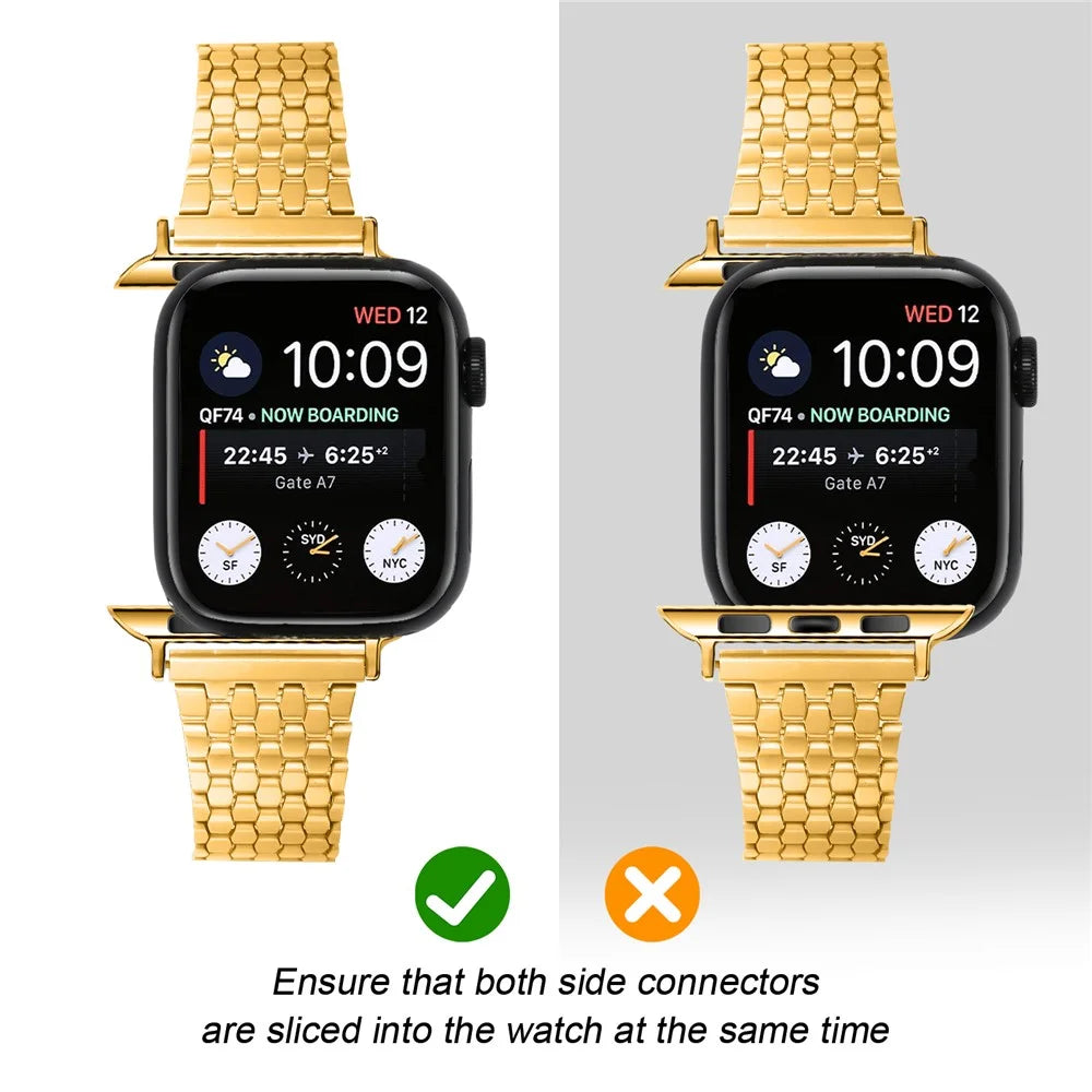 For Apple Watch Series 11 10 42mm / 9 8 7 41mm / SE3 SE2 SE 6 5 4 40mm / 3 2 1 38mm Stainless Steel Honeycomb Magnetic Buckle Strap - Gold - 5