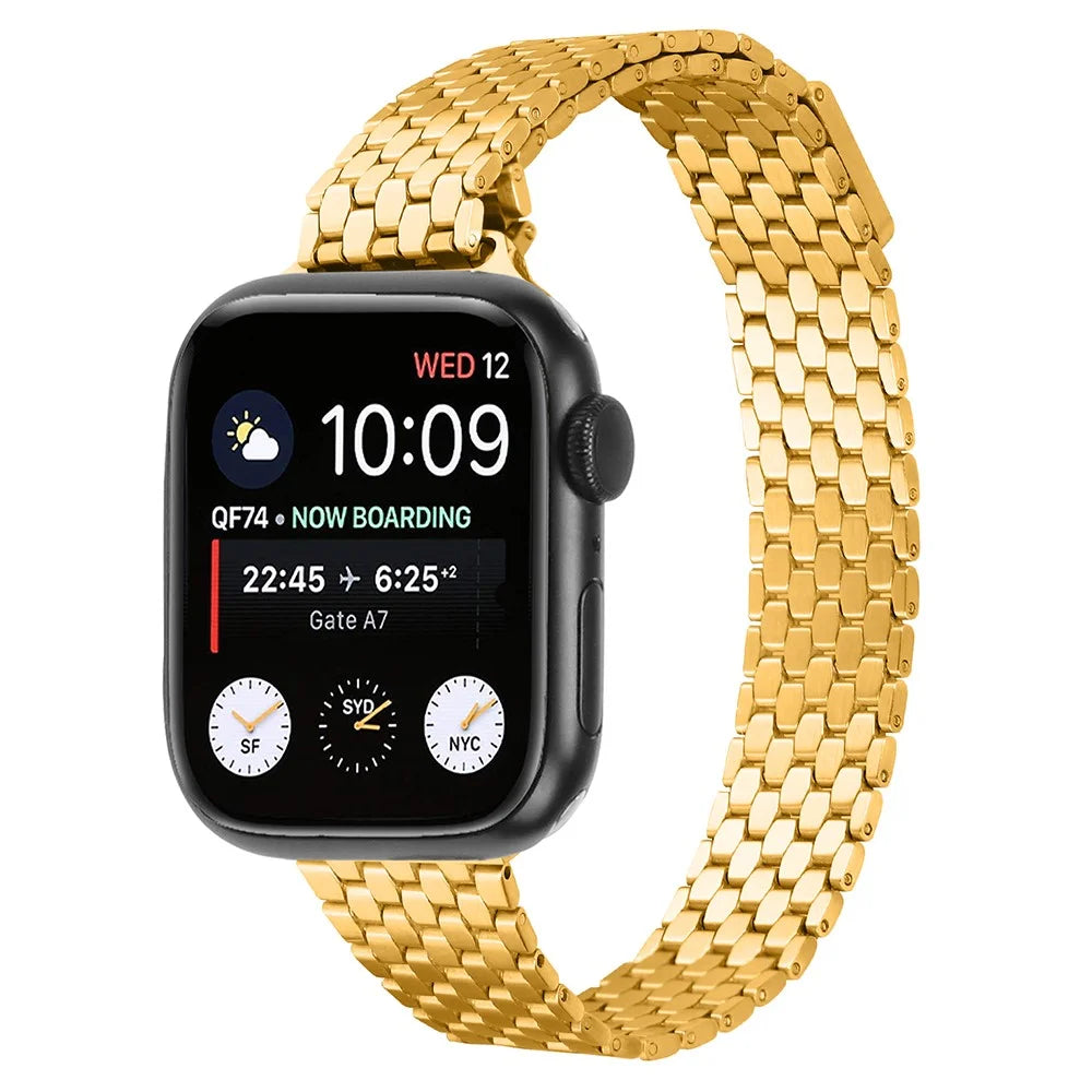 For Apple Watch Ultra 3 2 1 49mm / Series 11 10 46mm / 9 8 7 45mm / SE3 SE2 SE 6 5 4 44mm / 3 2 1 42mm Magnetic Buckle Stainless Steel Strap - Gold - 2