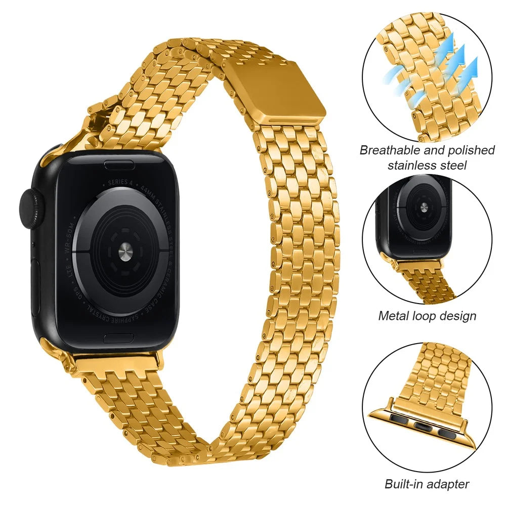 For Apple Watch Ultra 3 2 1 49mm / Series 11 10 46mm / 9 8 7 45mm / SE3 SE2 SE 6 5 4 44mm / 3 2 1 42mm Magnetic Buckle Stainless Steel Strap - Gold - 4