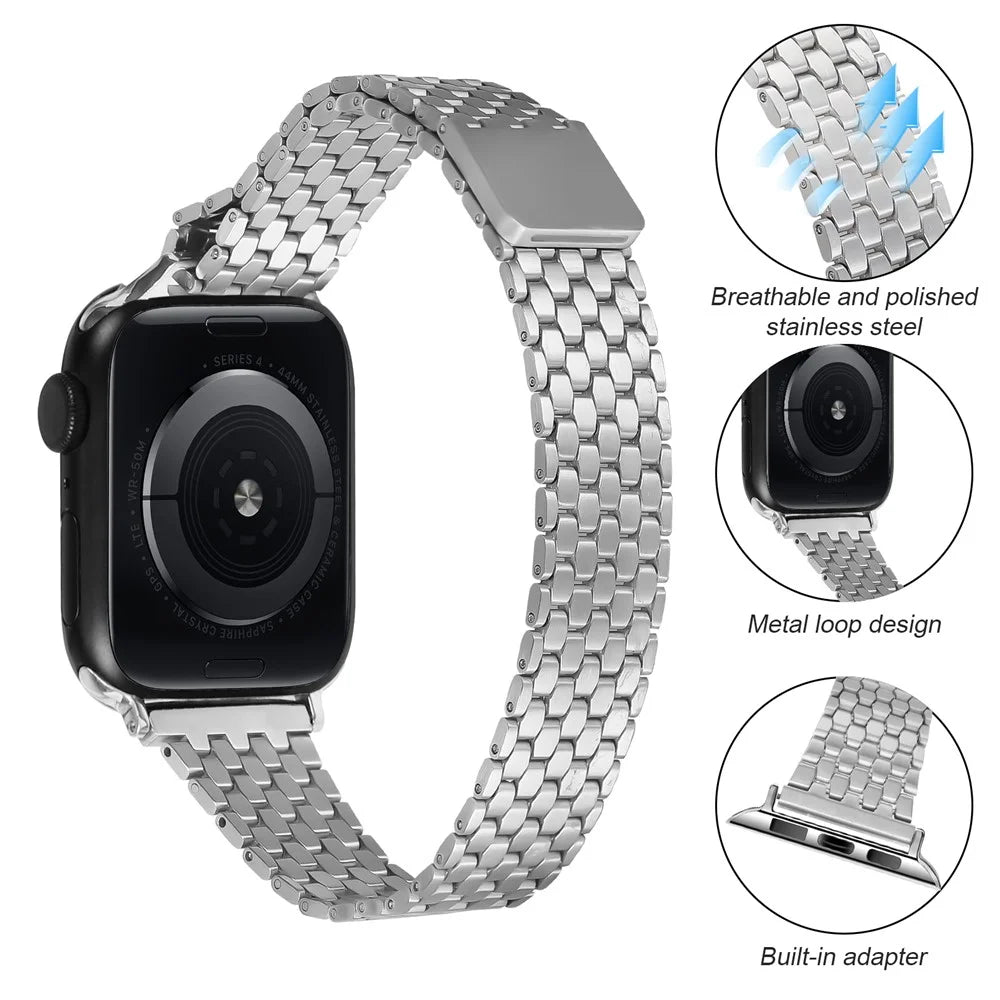 Magnetic Buckle Strap for Apple Watch Ultra 3 2 1 49mm / Series 11 10 46mm / 9 8 7 45mm / SE3 SE2 SE 6 5 4 44mm / 3 2 1 42mm Stainless Steel Band - Silver - 3