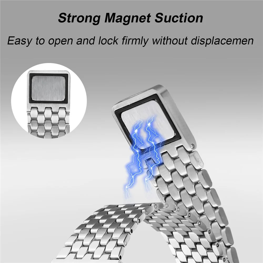Magnetic Buckle Strap for Apple Watch Ultra 3 2 1 49mm / Series 11 10 46mm / 9 8 7 45mm / SE3 SE2 SE 6 5 4 44mm / 3 2 1 42mm Stainless Steel Band - Silver - 4