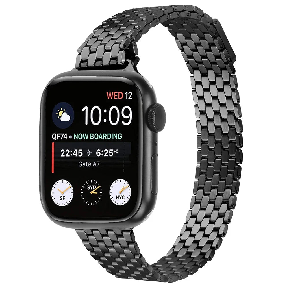 Stainless Steel Strap for Apple Watch Ultra 3 2 1 49mm / Series 11 10 46mm / 9 8 7 45mm / SE3 SE2 SE 6 5 4 44mm / 3 2 1 42mm Magnetic Buckle Band - Black - 2