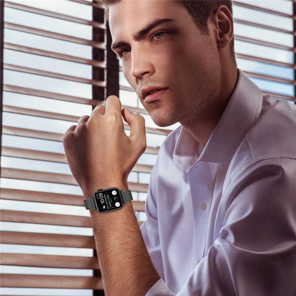 Stainless Steel Strap for Apple Watch Ultra 3 2 1 49mm / Series 11 10 46mm / 9 8 7 45mm / SE3 SE2 SE 6 5 4 44mm / 3 2 1 42mm Magnetic Buckle Band - Black - 6