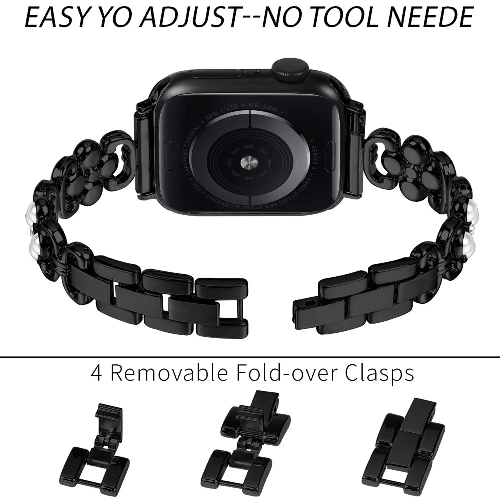 For Apple Watch Ultra 3 2 1 49mm / Series 11 10 46mm / 9 8 7 45mm / SE3 SE2 SE 6 5 4 44mm / 3 2 1 42mm Stainless Steel Watch Strap - Black - 6
