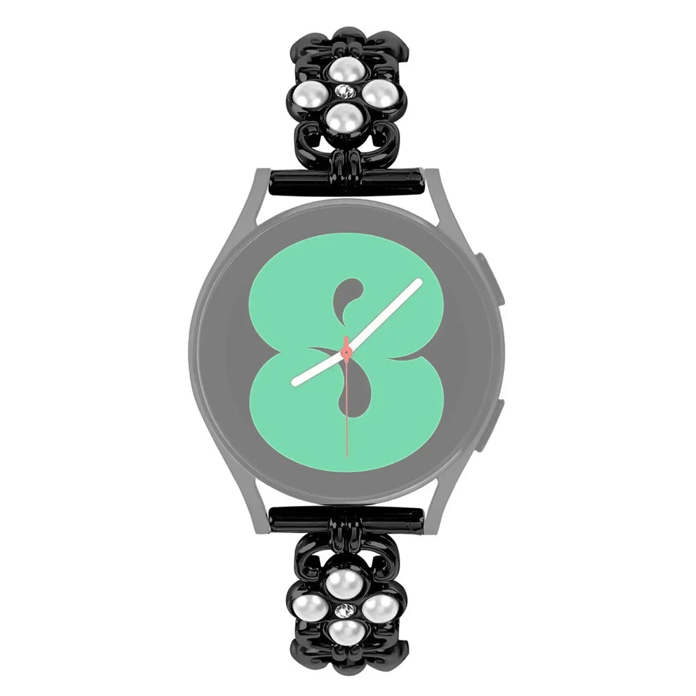 Watch Strap for Huami Amazfit GTS Pearl Decor Four Leaf Clover Stainless Steel Band - Black - 3