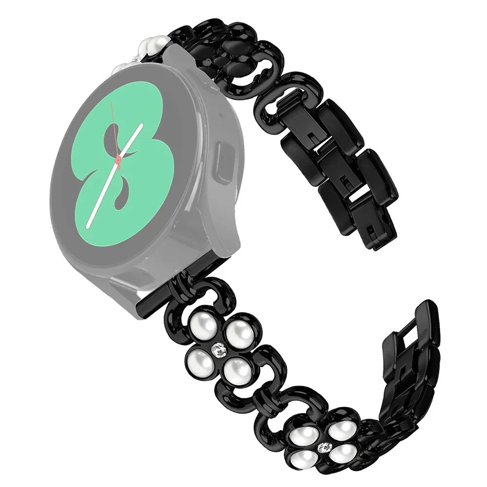 For Huawei Watch 2 Wrist Band Pearl Decor Four Leaf Clover Stainless Steel Strap - Black - 1