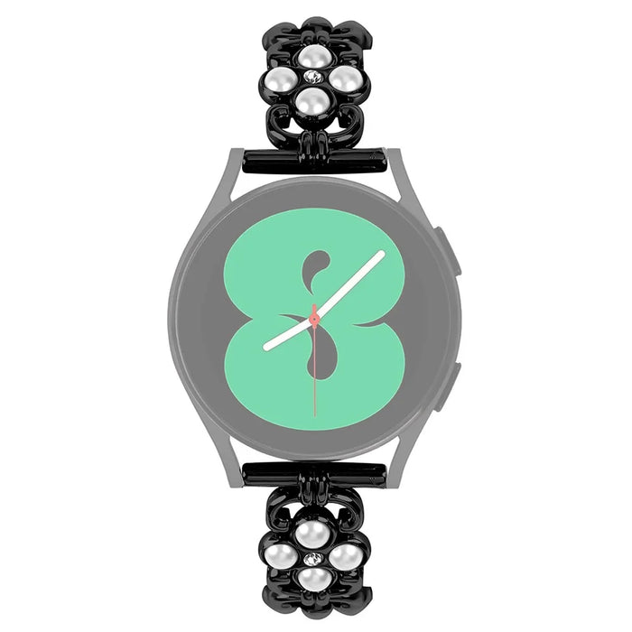 For Huawei Watch 2 Wrist Band Pearl Decor Four Leaf Clover Stainless Steel Strap - Black - 2