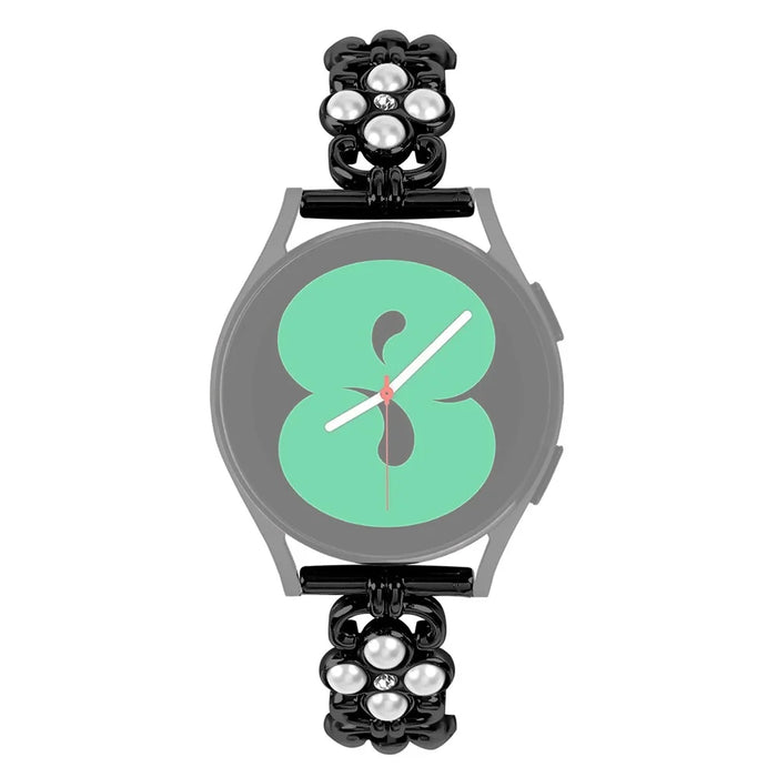 For Honor MagicWatch 2 42mm Watch Strap Pearl Decor Four Leaf Clover Stainless Steel Band - Black - 3