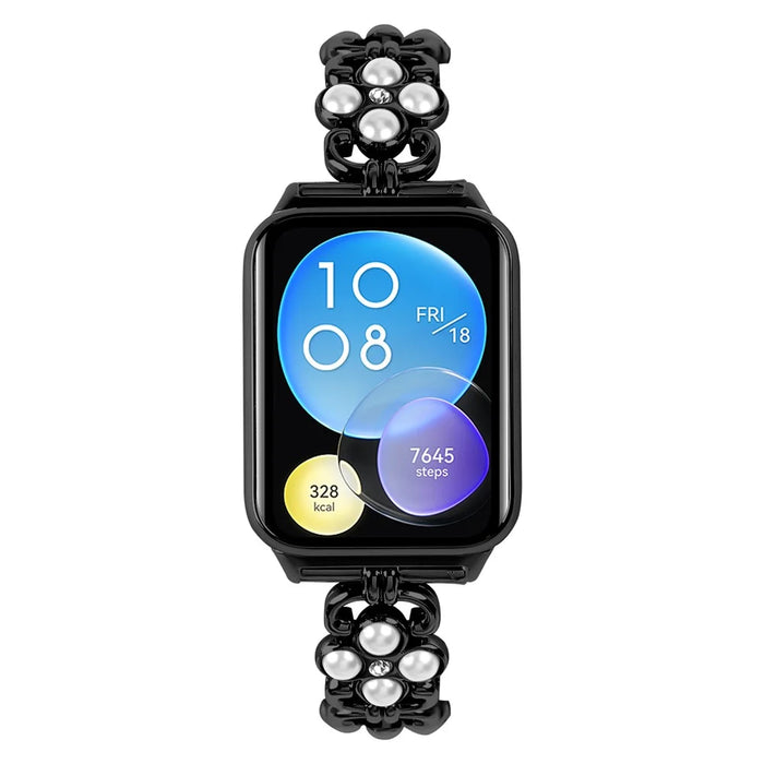 Watch Strap for Xiaomi Smart Band 10 Pro / 9 Pro / 8 Pro / Redmi Watch 6 / 5 / 4 Pearl Decor Four Leaf Clover Stainless Steel Band - Black - 2