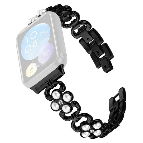 For Xiaomi Redmi 4 Wrist Bracelet Pearl Decor Four Leaf Clover Stainless Steel Watch Band - Black - 1