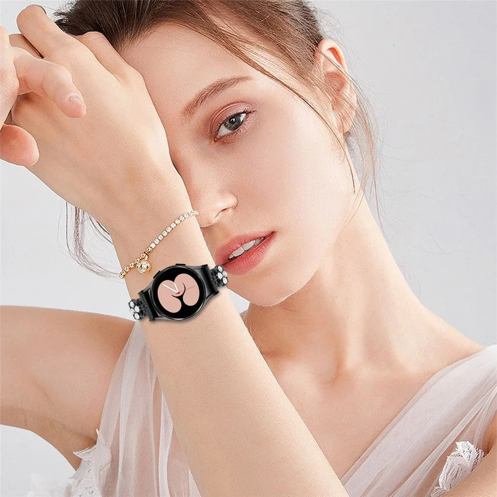 For Samsung Galaxy Watch6 40mm 44mm / Watch6 Classic 43mm 47mm Quick Release Four Leaf Clover Stainless Steel Watch Strap - Black - 6