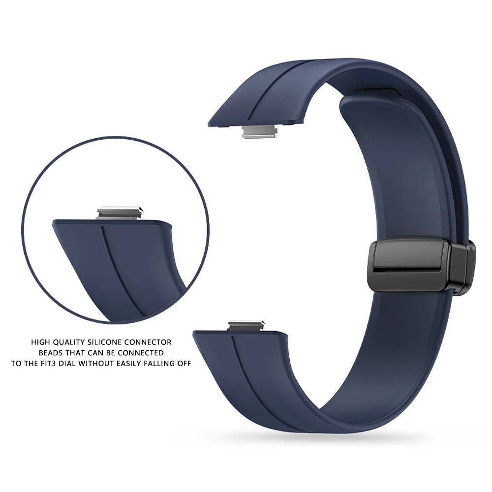For Huawei Watch Fit 3 Silicone Strap Magnetic Folding Buckle Watch Band - Blue - 4