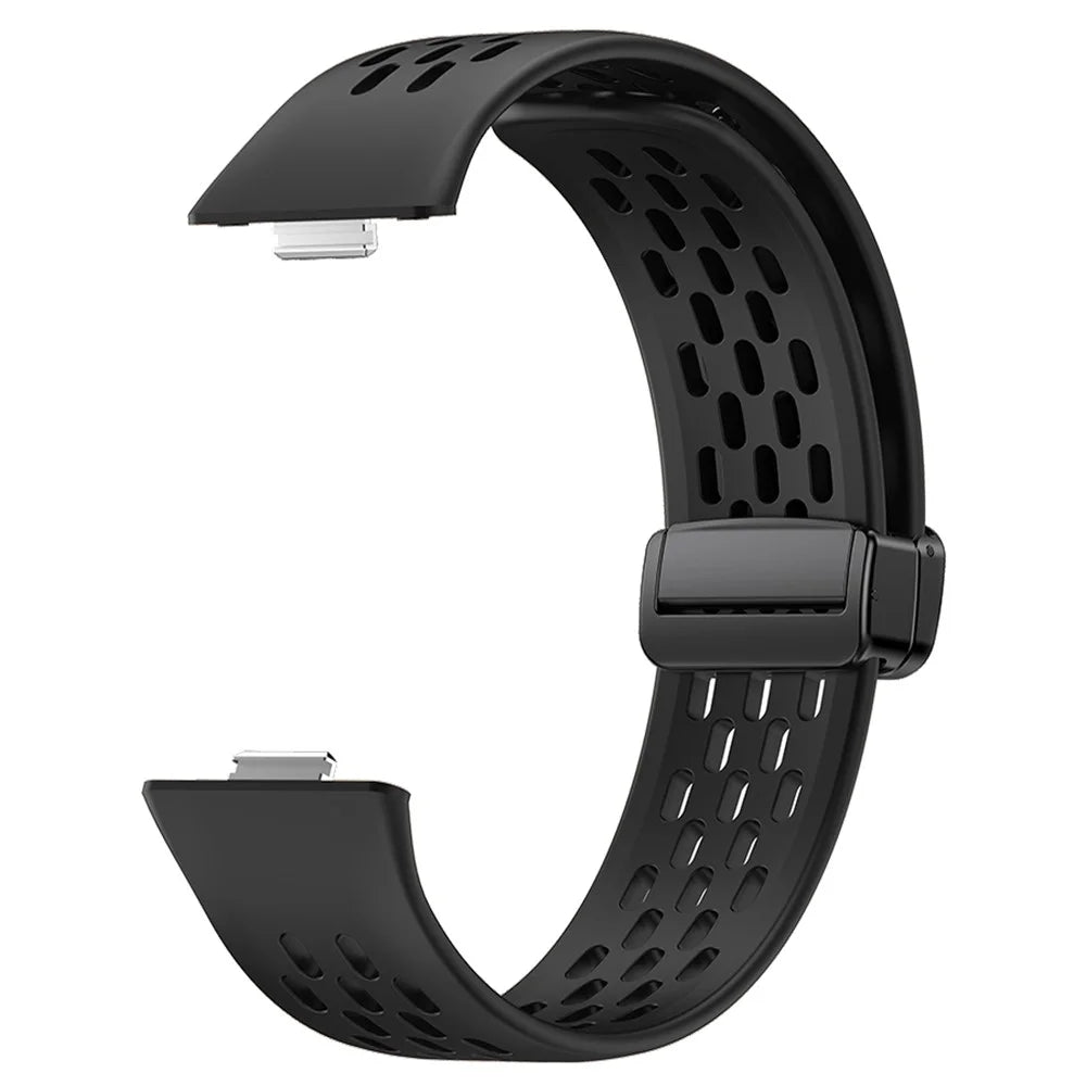 For Huawei Watch Fit 3 Silicone Watch Band Hollow-Out Strap with Magnetic Folding Buckle - Black - 2