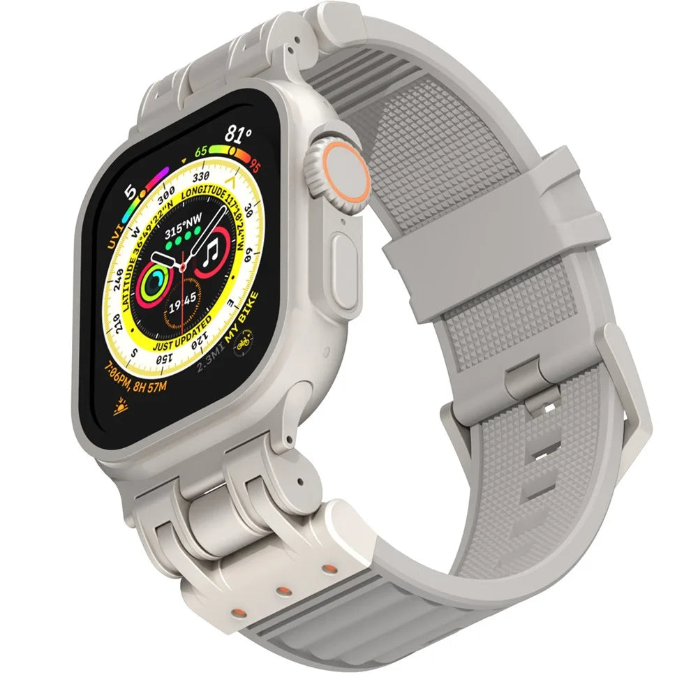 For Apple Watch Ultra 3 2 1 49mm / Series 11 10 46mm / 9 8 7 45mm / SE3 SE2 SE 6 5 4 44mm / 3 2 1 42mm Silicone Strap Striped Watch Band - Grey - 2