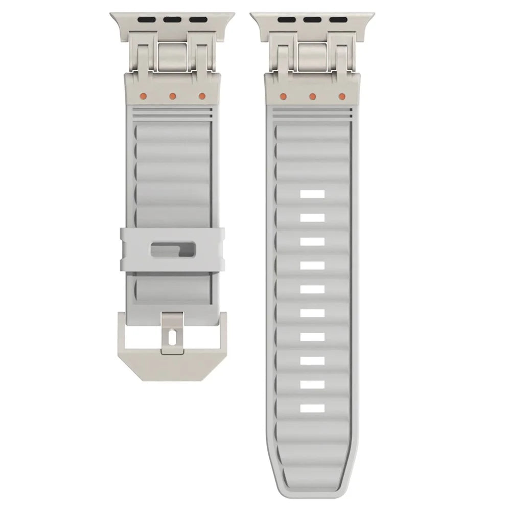 For Apple Watch Ultra 3 2 1 49mm / Series 11 10 46mm / 9 8 7 45mm / SE3 SE2 SE 6 5 4 44mm / 3 2 1 42mm Silicone Strap Striped Watch Band - Grey - 4