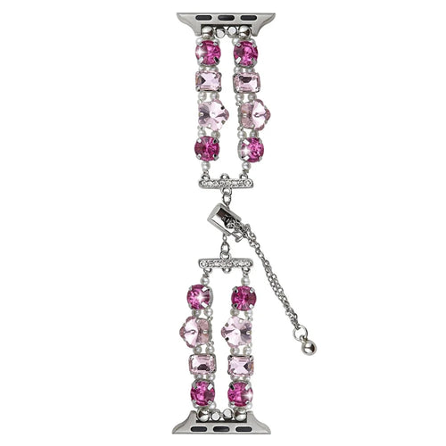 For Apple Watch Series 11 10 42mm / 9 8 7 41mm / SE3 SE2 SE 6 5 4 40mm / 3 2 1 38mm Jewelry Wristband Rhinestone Bracelet - Pink - 1