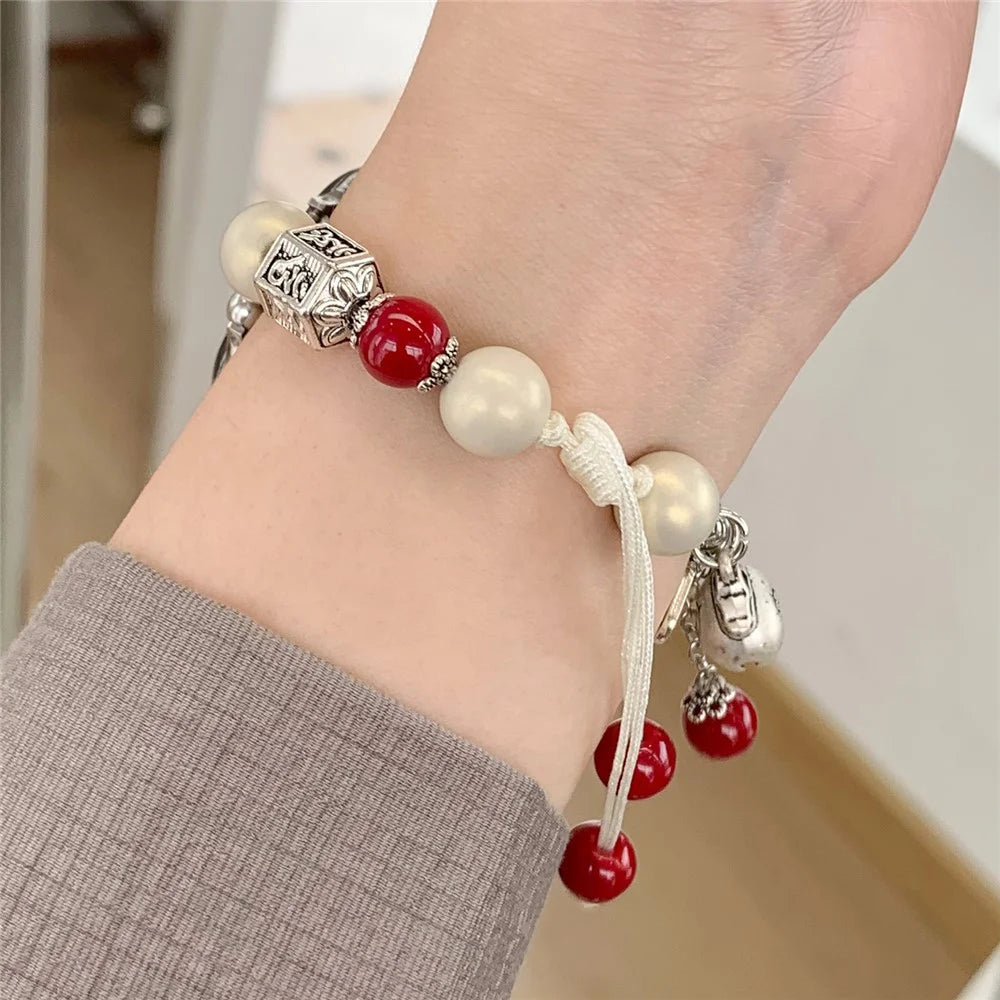 For Apple Watch Ultra 3 2 1 49mm / Series 11 10 46mm / 9 8 7 45mm / SE3 SE2 SE 6 5 4 44mm / 3 2 1 42mm Artificial Pearl Strap - Beige / 1-Chain - 2