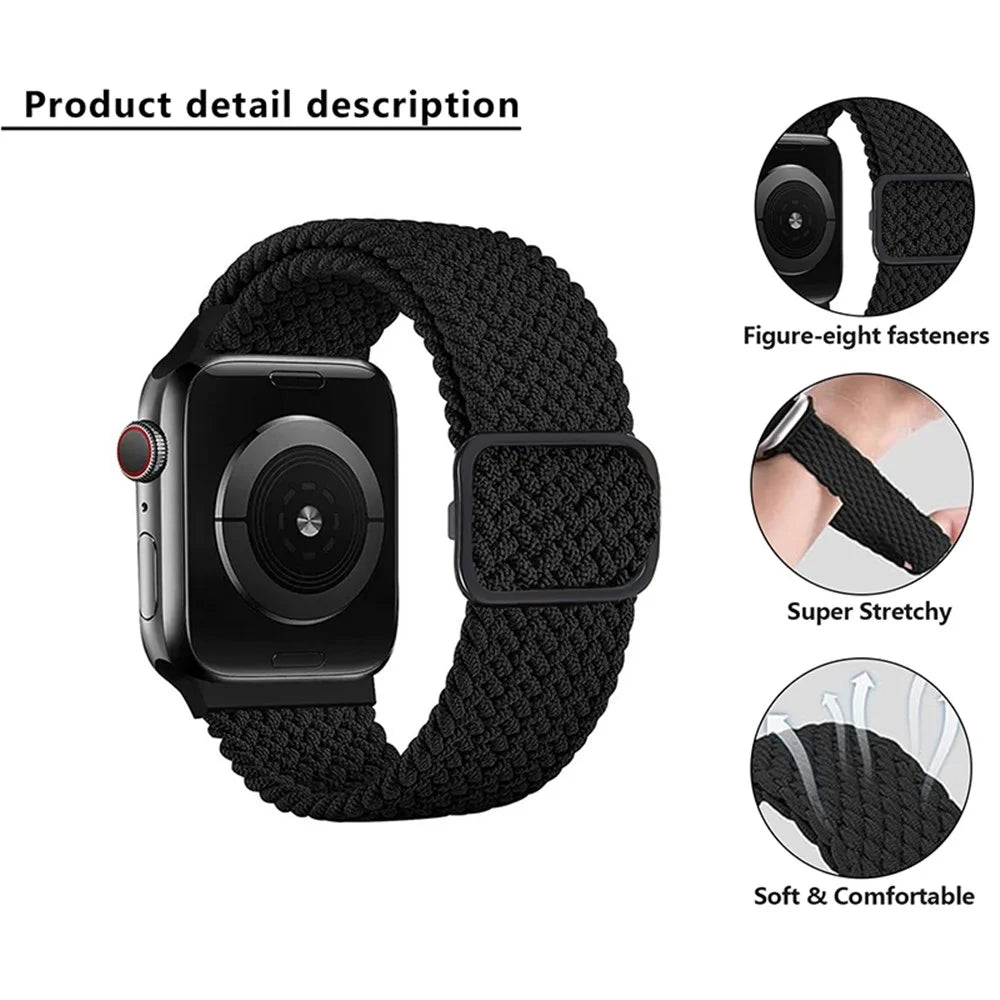 For Apple Watch Series 11 10 42mm / 9 8 7 41mm / SE3 SE2 SE 6 5 4 40mm / 3 2 1 38mm Watch Band Braided Nylon Strap - W-Shape Black+Green - 3