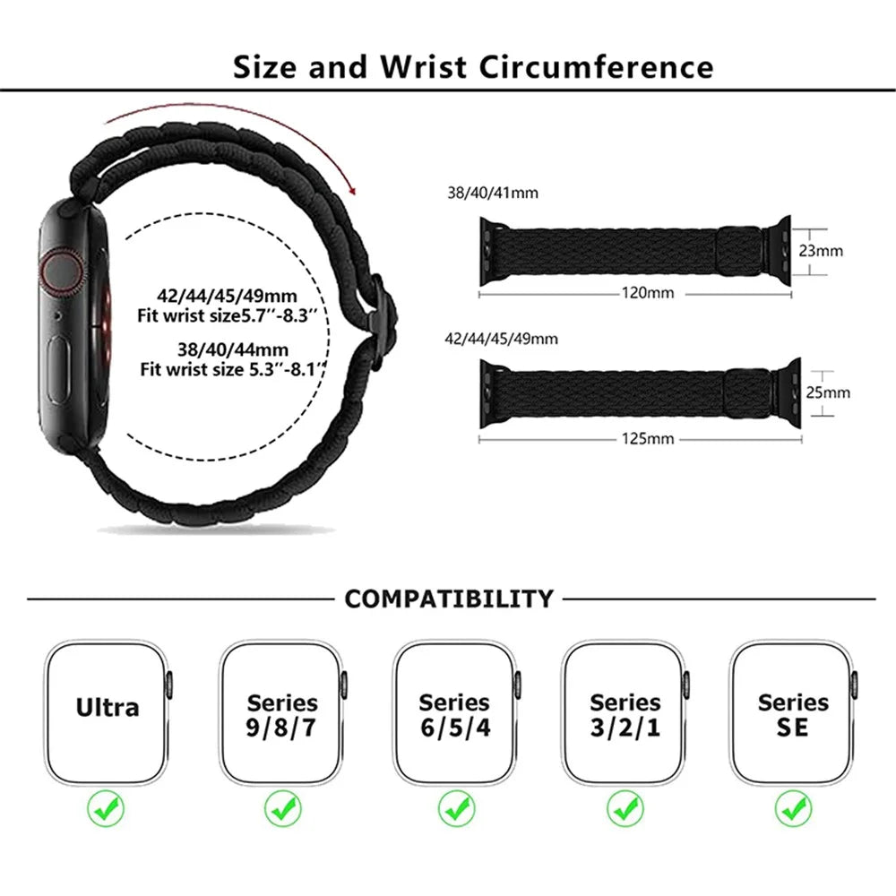 For Apple Watch Ultra 3 2 1 49mm / Series 11 10 46mm / 9 8 7 45mm / SE3 SE2 SE 6 5 4 44mm / 3 2 1 42mm Strap Nylon Braided Watch Band - W-Shape Black+Green - 4