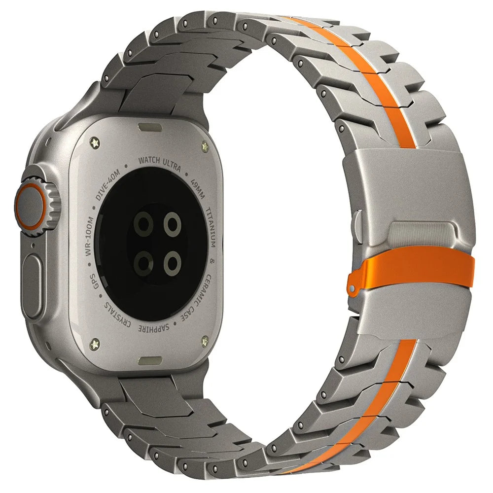 For Apple Watch Ultra 3 2 1 49mm / Series 11 10 46mm / 9 8 7 45mm / SE3 SE2 SE 6 5 4 44mm / 3 2 1 42mm Titanium Steel Wrist Strap - Titanium+Orange - 1